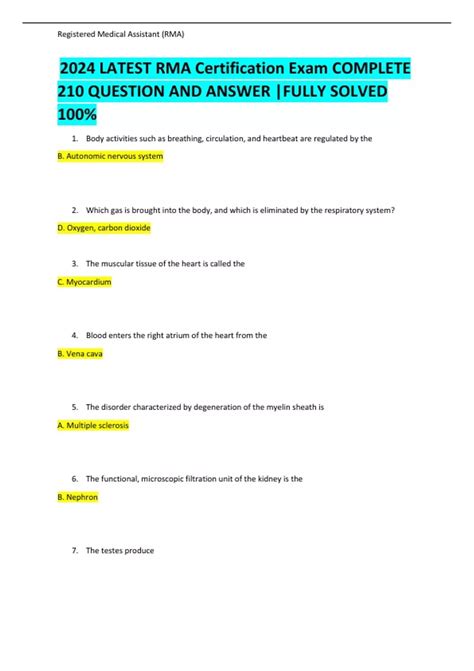 2024 LATEST RMA Certification Exam COMPLETE 210 QUESTION AND ANSWER ...