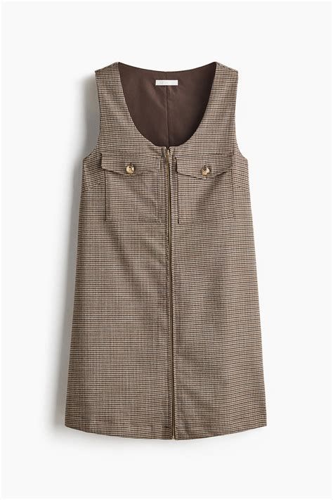 Zip-front shift dress - Dark brown/Checked - Ladies | H&M IN