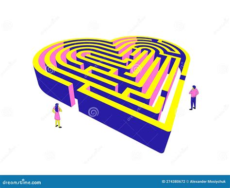 Maze in the Shape of a Heart. a Man and a Woman at Opposite Ends of a ...
