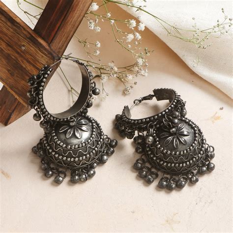 Buy Teejh Silver Oxidised Jhumkis for Women Online