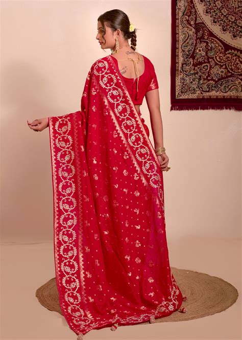 Shop Exclusive Crimson Floral Party Wear Saree Online | Sootkari