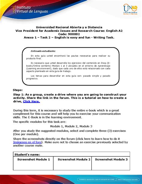 Anexo 1 – Task 2 - English is easy and fun. Writing Task - Estimado ...