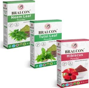 BRALCON Organic Neem Powder, Tulsi Powder, Hibiscus Flower Powder Combo ...