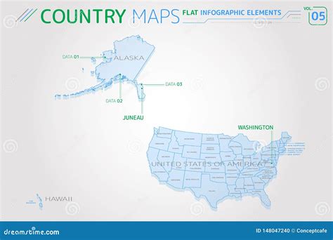 United States of America, Alaska, Hawaii Vector Maps Stock Vector - Illustration of design ...