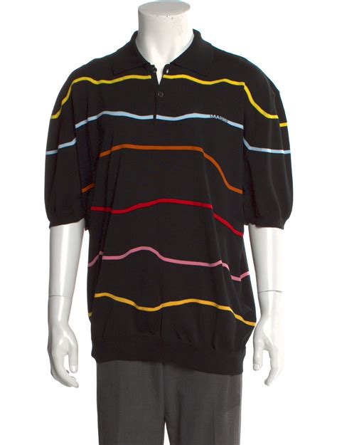 Marni Striped Collar Polo Shirt - Black Polos, Clothing - MAN202464 ...
