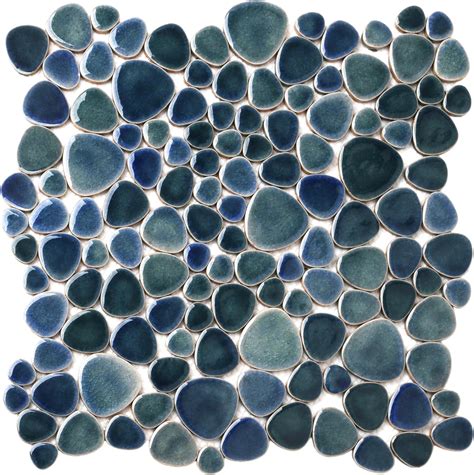 Blujellyfish Pebble Tiles for Shower Floor Gradient Deep Blue Teal ...