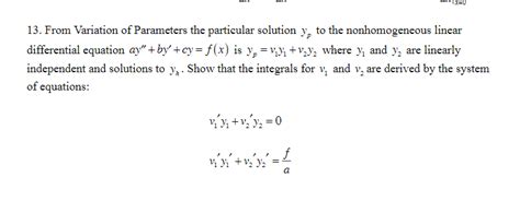 Image result for Variation of Parameters Particular Solution