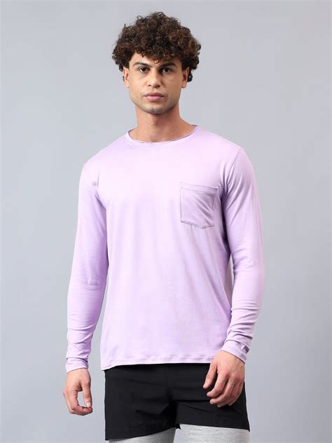 Fitkin men's lavender raw edge neck style long sleeevs t-shirt