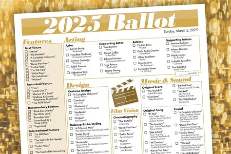 2025 Awards Printable Ballot Download (oscars) - Etsy