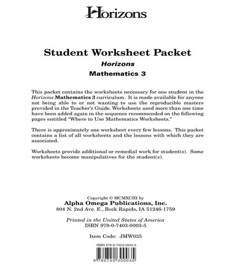 Horizons Math 3 Worksheet Packet