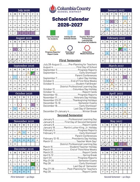 Columbia County School District GA Calendar 26-27 Calendar (Revised ...