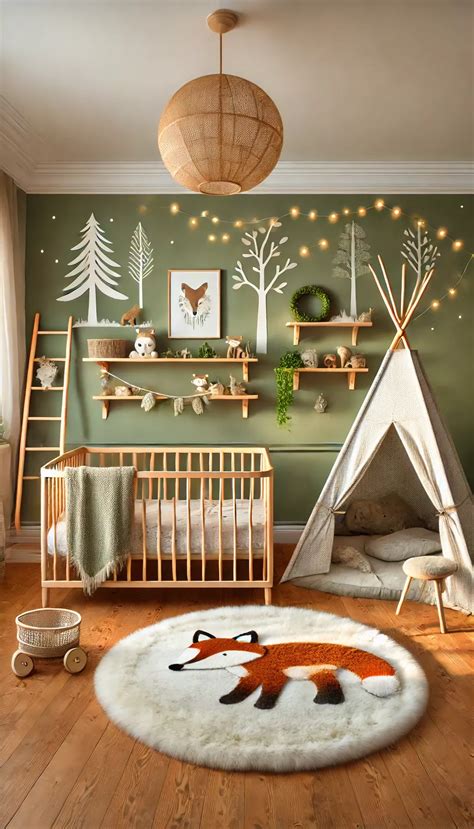 Enchanting Woodland Nursery with Cozy Teepee Tent | Forest baby rooms ...