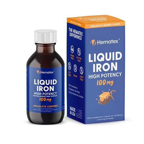Hematex Liquid Iron Supplement 100mg - Polysaccharide Iron Complex for Anemia - Chocolate ...