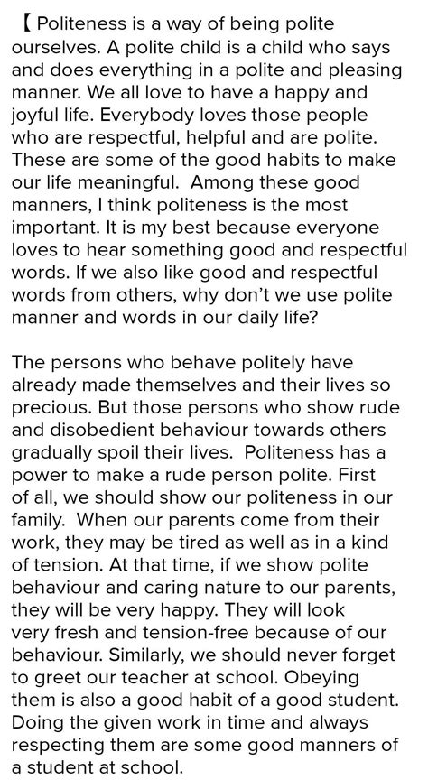 essay writing of 150 wordsimportance of politeness in life - Brainly.in