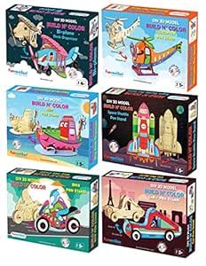 Funvention 3D Coloring Models Combo of 6 (Bi Plane,Ship,SpaceShuttle ...