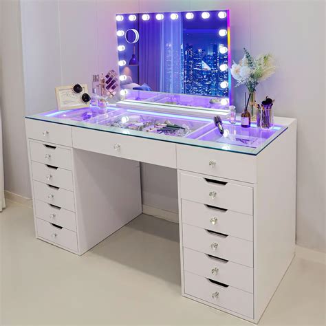 Amazon.com: VANITII Makeup Vanity Desk with Mirror and RGB Lights ...