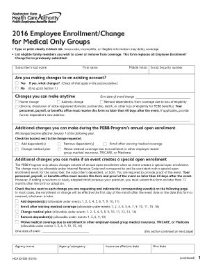 Fillable Online hca wa Clear Form 2016 Employee Enrollment/Change for ...