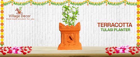 Village Decor Handmade Terracotta Brindavan tulsi Pot with Drainage ...