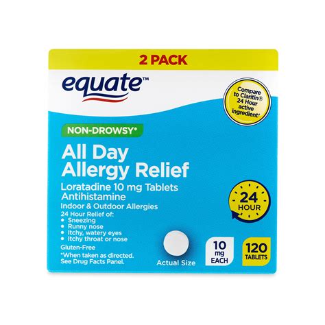 Equate Non-Drowsy All Day Allergy Relief Loratadine 10 mg Tablets ...