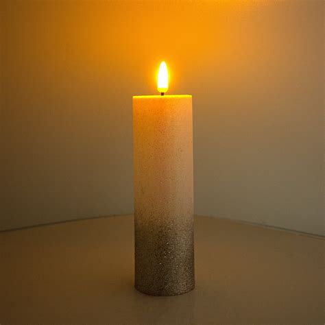 LED Pillar Candle Silver Glittered Warm Yellow Light 16cm 1pc – Night ...