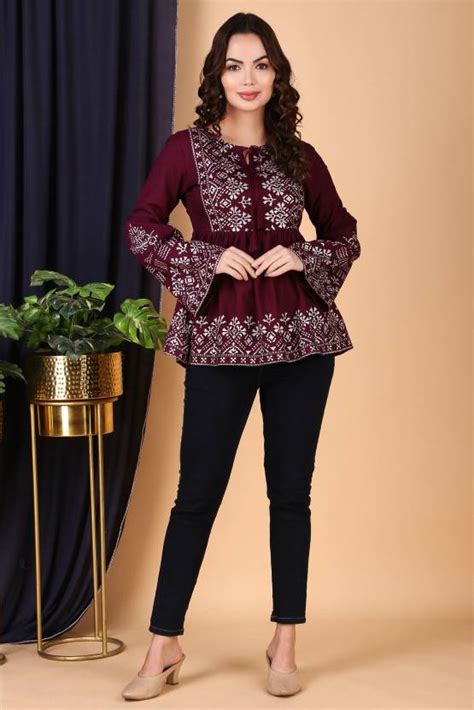 NeeraFashion Casual Printed Women Maroon Top - Buy NeeraFashion Casual ...