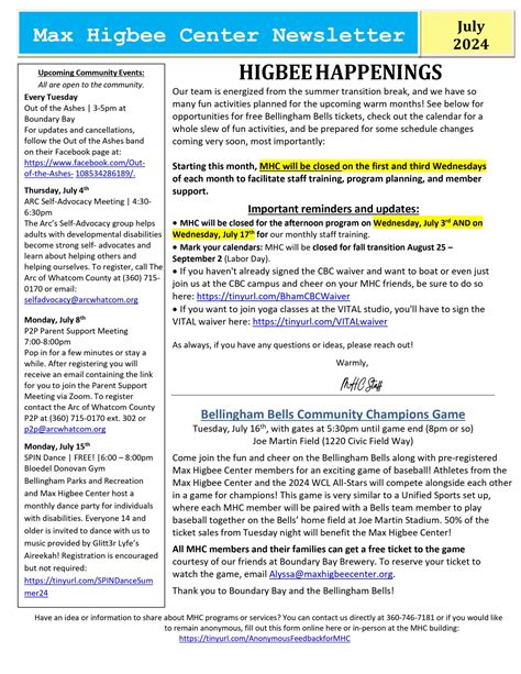 Calendar | Max Higbee Center