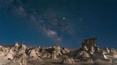 Wallpaper desert, rocks, landscape, starry sky, night hd, picture, image