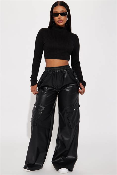 Valencia Faux Leather Cargo Pant - Black | Fashion Nova