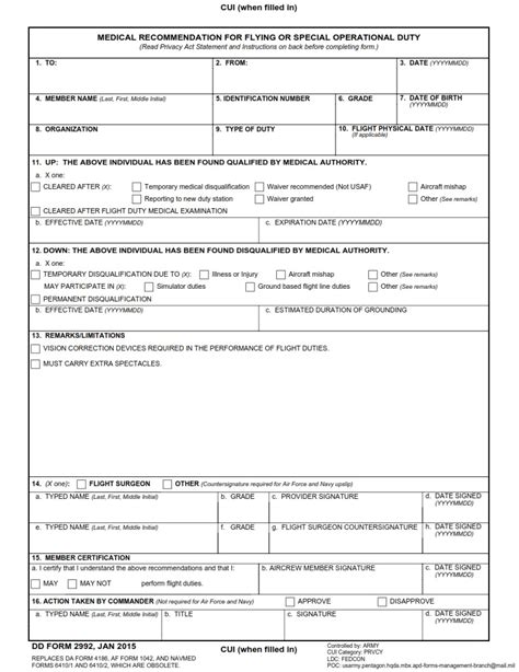 DD Form 2992 – Medical Recommendation for Flying or Special Operational ...