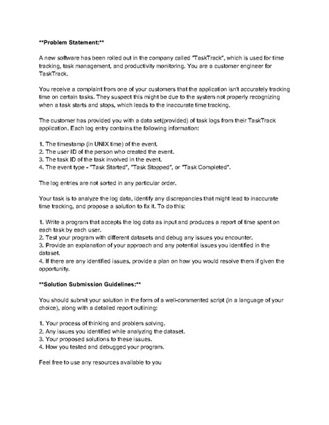 Customer Engineering - Coding Exercise - Problem Statement: A new ...