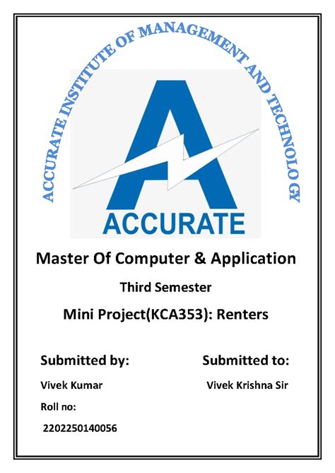 Mini Project Report: Renters (KCA353) - 3rd Semester MCA - Studocu