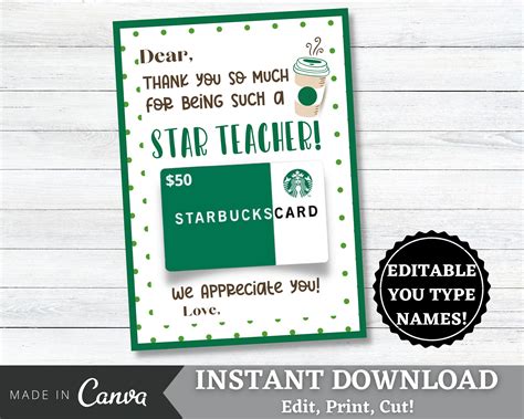 Starbucks Teacher Appreciation Printable - Printable Word Searches