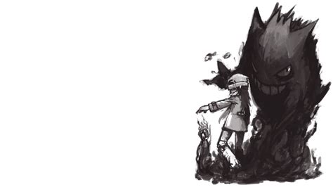 Pokémon, Gengar, anime girls, monochrome, simple background, white ...