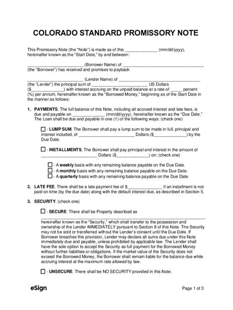 Fillable Online Free Colorado Promissory Note Templates (2) - Word ...
