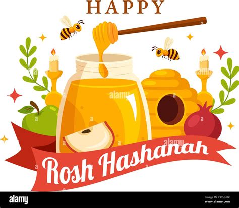 Happy Rosh Hashanah Vector Illustration of Jewish New Year Holiday with ...