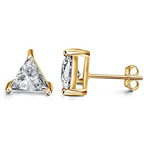 Solitaire Trillion Cut Cz Triangle With Brass Gold Stud Pair Earring ...