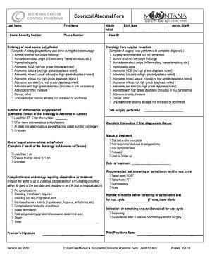 Fillable Online flathead mt Abnormal Form for Colorectal Screening ...