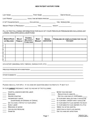 Fillable Online New Patient Medical History Form - Madonna Perinatal ...