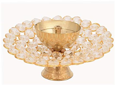 Buy Lvi Craft Brass Round Crystal Akhand Diya Deep Oil Lamp for Home ...