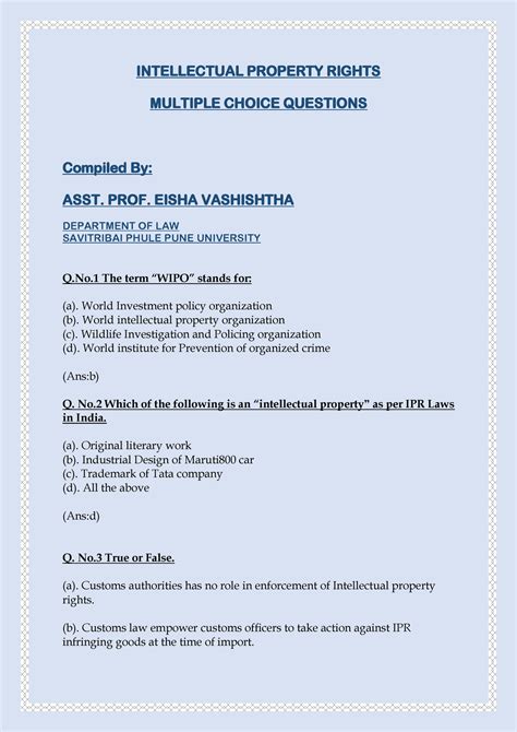IPR MCQ's-2 - Chemistry - INTELLECTUAL PROPERTY RIGHTS MULTIPLE CHOICE ...