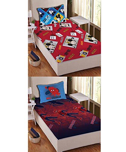 Athom Trendz Disney Mickey and Spider Man 104 TC Cotton 2 Single Bed ...