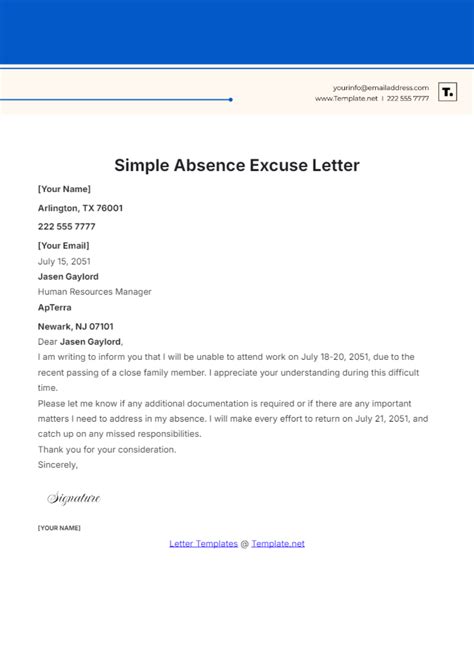 Free Excuse Letter Templates, Editable and Printable