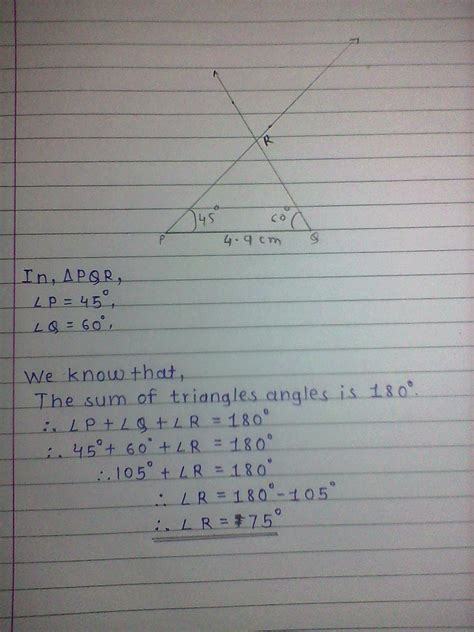 construct a triangle pqr given that PQ is equal to 4.9 CM, angle P is ...