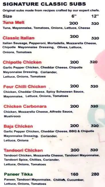 Menu at Quiznos, Kanathur, Mayajaal Multiplex