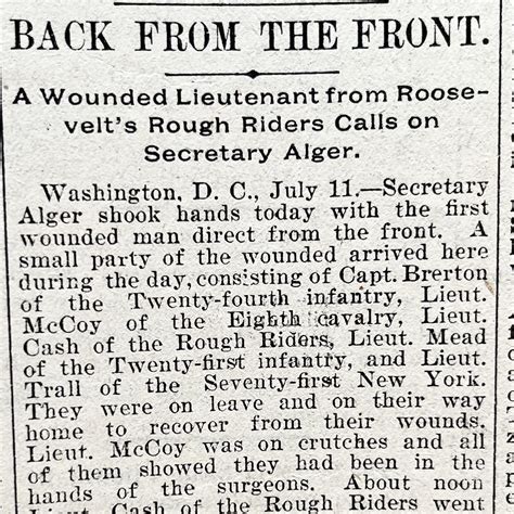 Four 1898 newspapers with First Hand Accounts of Teddy Roosevelt, the ...