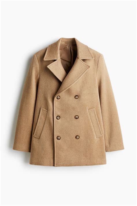 Regular Fit Wool-blend pea coat - Beige - Men | H&M IN