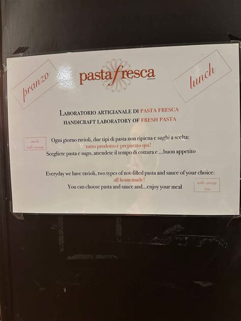 Menu at Pasta Fresca Da Giovanni restaurant, Milan, Via Ascanio Sforza