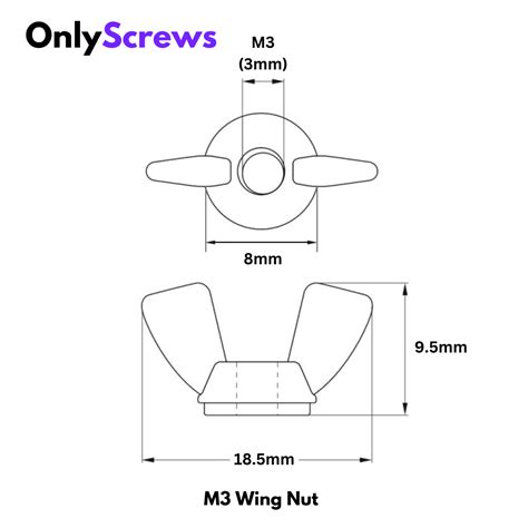 M3 Wing Nut SS304 (Dia. 3mm, Length 18.5mm) – OnlyScrews
