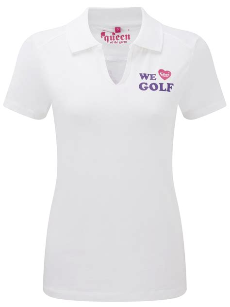 Queen of the Green Heart Golf Clubhouse Womens White Golf Polo Shirt ...