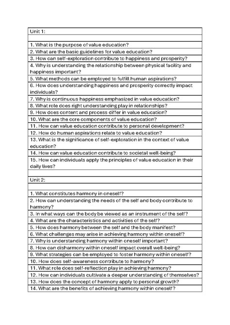Uhv QB 2 - Unit 1: What is the purpose of value education? What are the ...